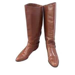 Enzo Angiolini Boots Womens Size 8 Brown Leather Y-Harness Knee High Buckle